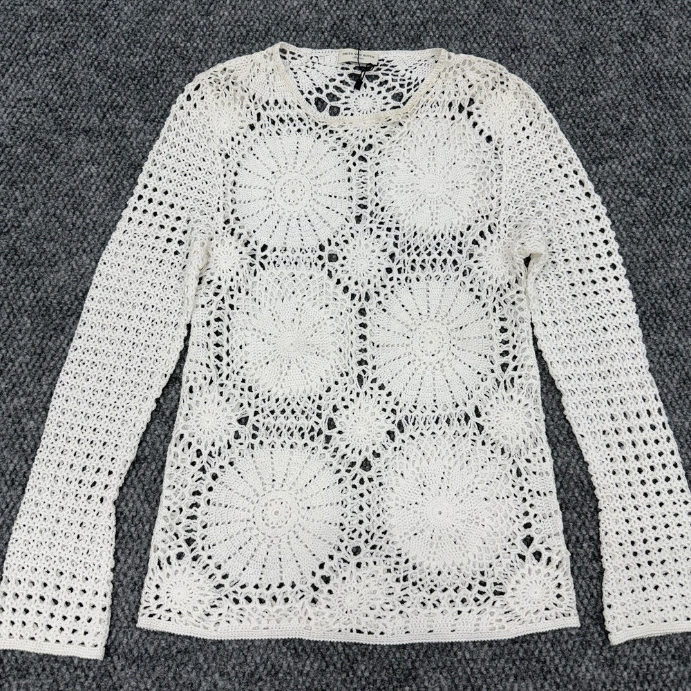 Dries Van Noten Women's Medium Crochet Knit Sweater Floral Long Sleeve Top Boho